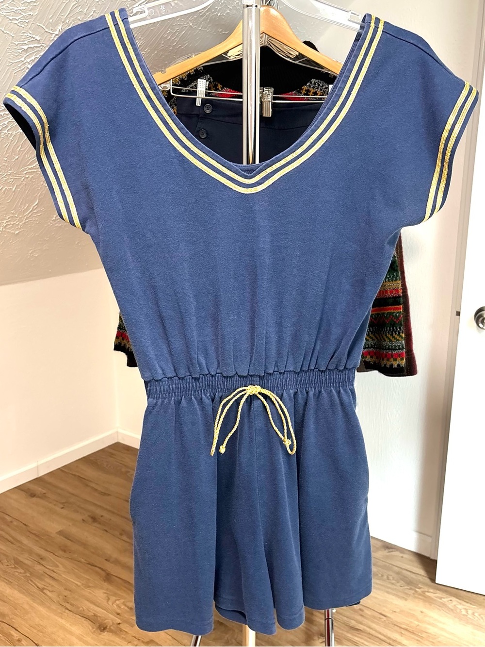 Vintage nautical romper with pockets, retro sailor cosplay. Wear Abouts large